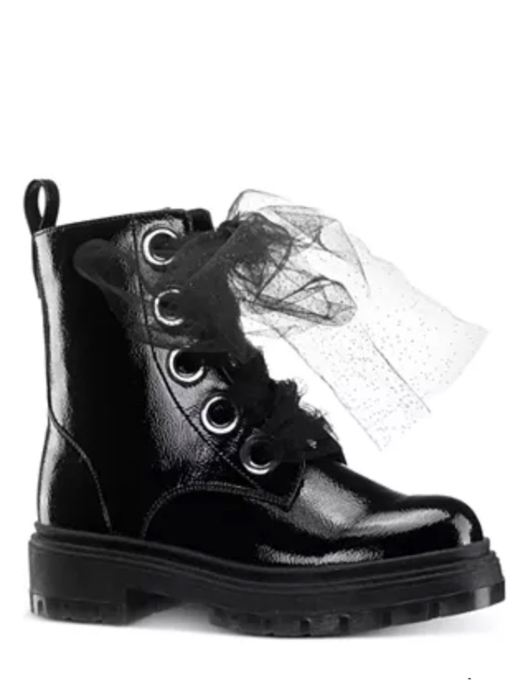 NWT Nina Black Patent Chassy Booties With Tulle Laces